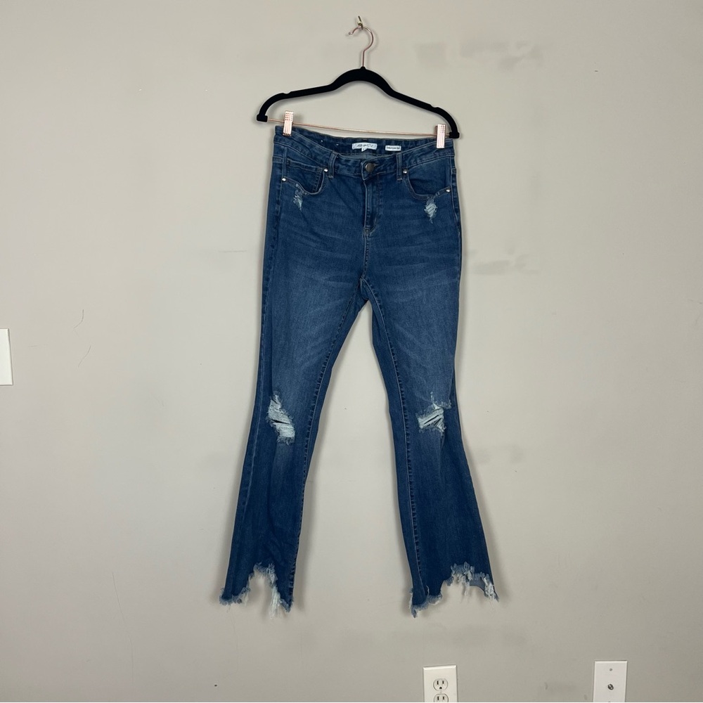 A BEAUTIFUL SOUL SKINNY FLARE RIPPED JEANS SIZE 12 DARK WASH - Picture 2 of 12
